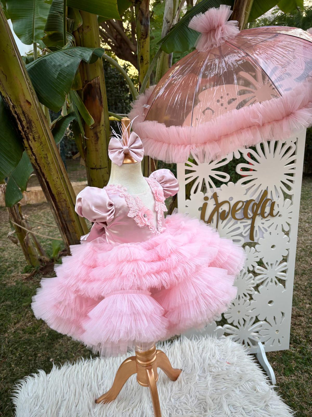 Pudra Pembe Tüllü Gipürlü Kız Çocuk Abiye - Bebek Parti Kostümü - ipeqakids – kız çocuk elbisesi