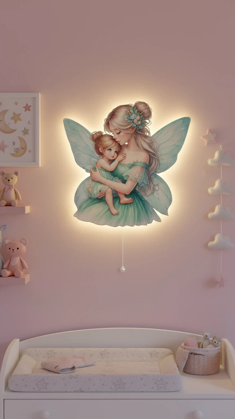 Melek Anne Kız Pilli Led Işıklı Ahşap Duvar Dekoru – kız çocuk elbisesi