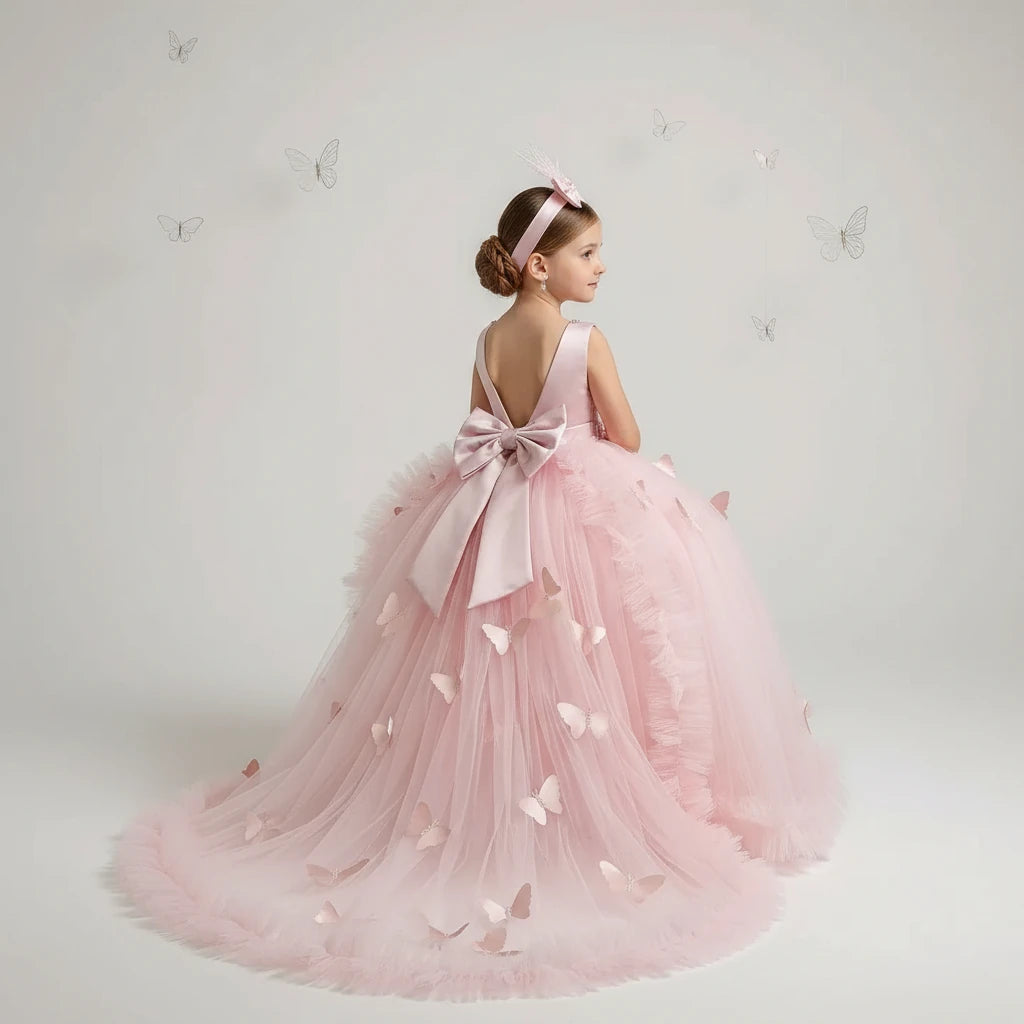 Pudra Kristalli Kız Çocuk Abiye kolsuz - ipeqakids – kız çocuk elbisesi