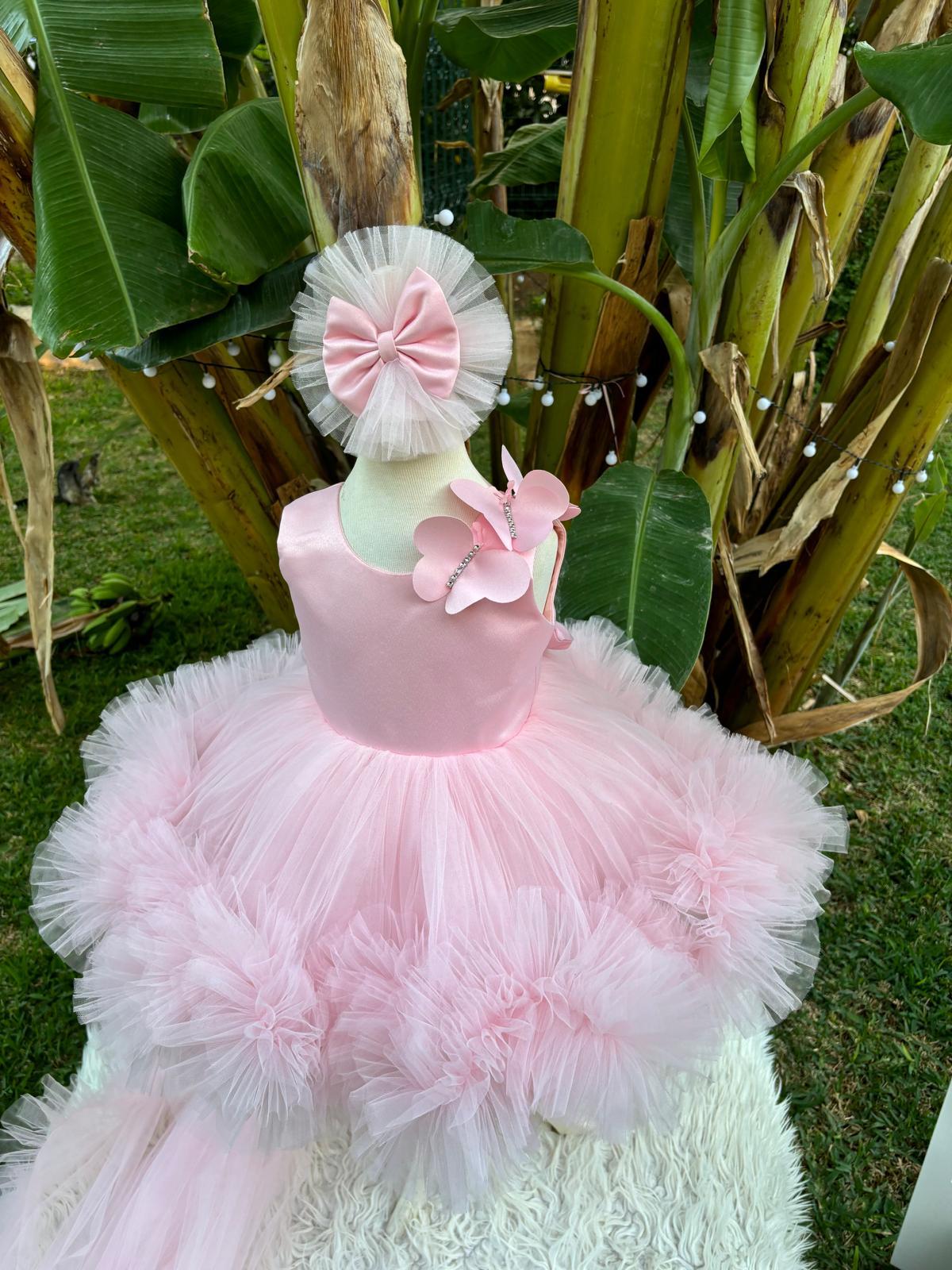 Pudra Pembe Kelebekli Kız Çocuk Abiye - Bebek Doğum Günü Elbisesi - ipeqakids – kız çocuk elbisesi