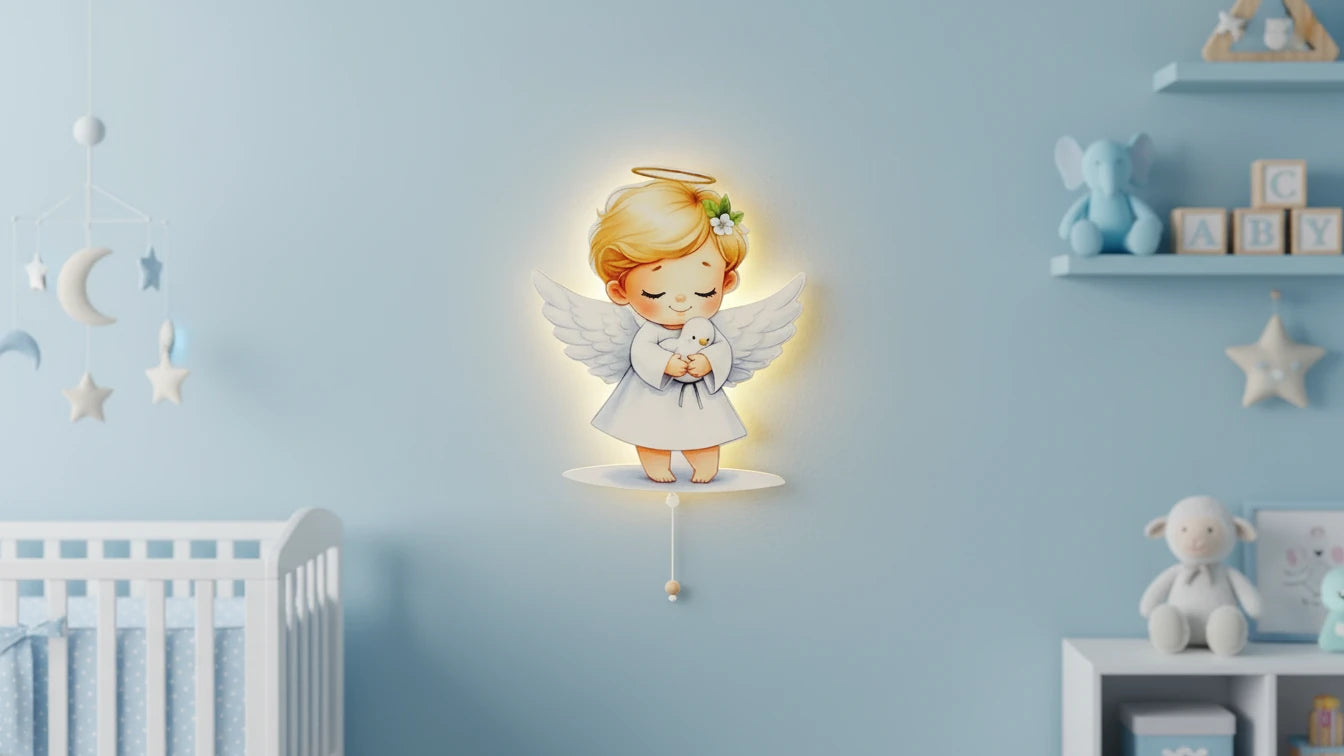 Erkek Melek Pilli Led Işıklı Ahşap Duvar Dekoru – kız çocuk elbisesi