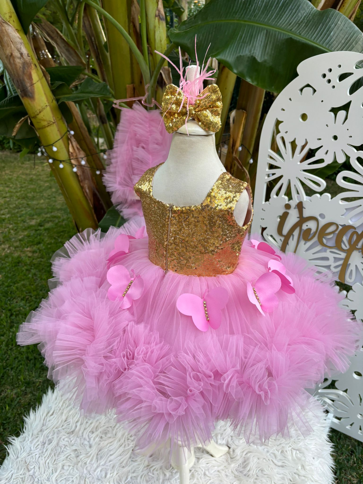 Pembe ve Altın Kız Çocuk Abiye - Bebek Doğum Günü Elbisesi - ipeqakids – kız çocuk elbisesi