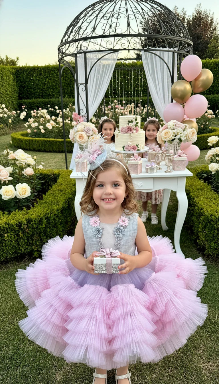 Pudra Gri Tütülü Kız Çocuk Abiye - Bebek Parti Kostümü - ipeqakids – kız çocuk elbisesi