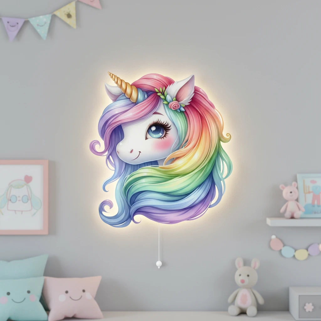 Unicorn Pilli Led Işıklı Bebek Odası Ahşap Duvar Dekoru - Gece Lambası – kız çocuk elbisesi