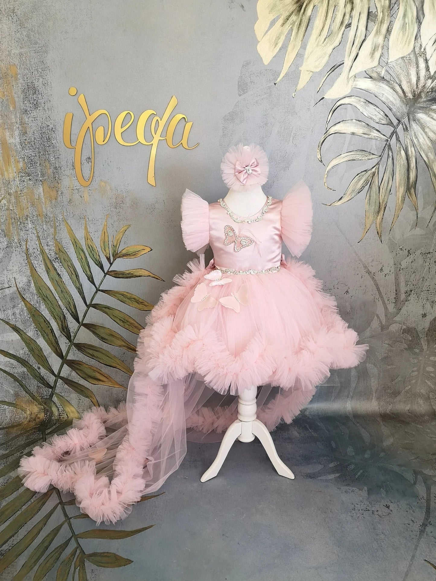 Pudra Pembe Kristalli Kız Çocuk Abiye - ipeqakids – kız çocuk elbisesi