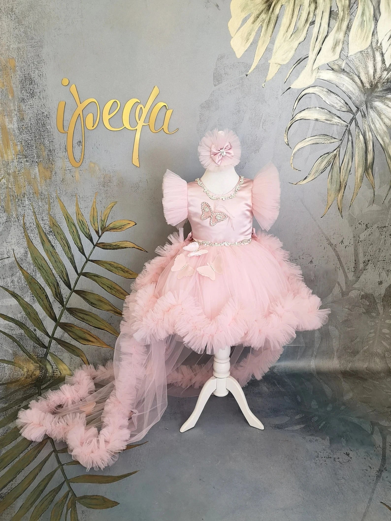 Pudra Pembe Kristalli Kız Çocuk Abiye - ipeqakids – kız çocuk elbisesi