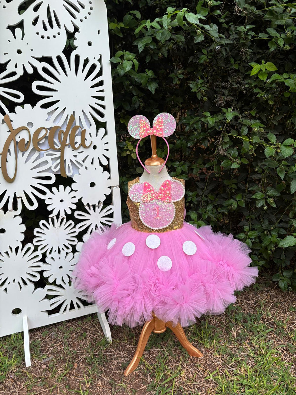 Kız Çocuk Pembe Altın Minnie Mouse Kostümü TAÇ DAHİL - Çocuk Abiye Elbise -ipeqakids   – kız çocuk elbisesi