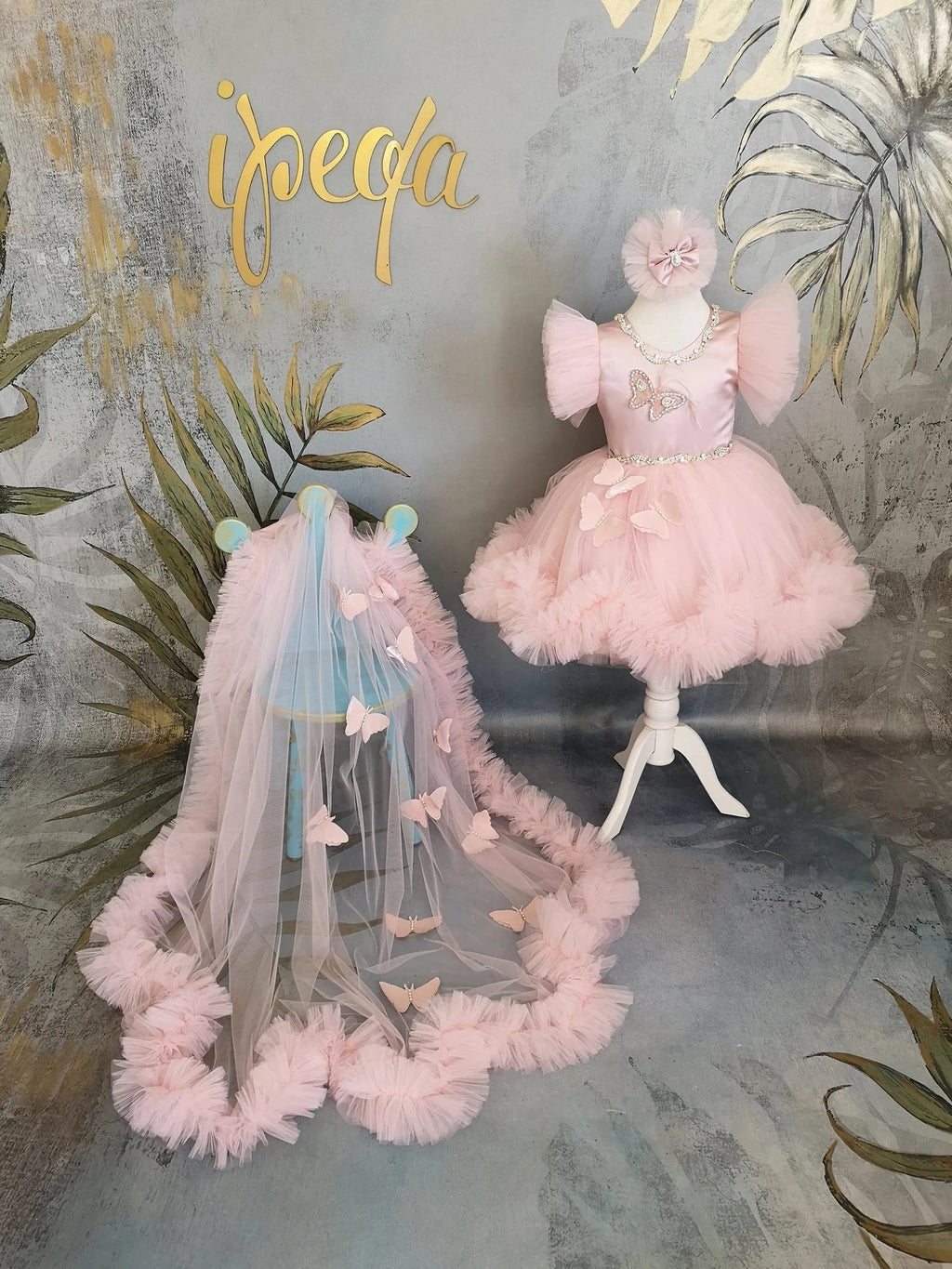 Pudra Pembe Kristalli Kız Çocuk Abiye - ipeqakids – kız çocuk elbisesi