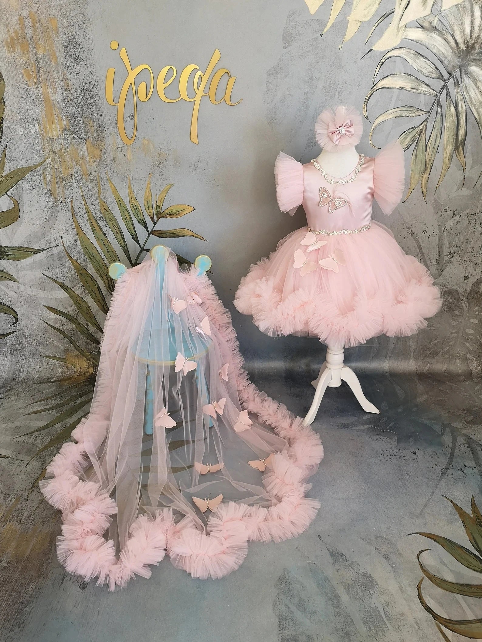 Pudra Pembe Kristalli Kız Çocuk Abiye - ipeqakids – kız çocuk elbisesi