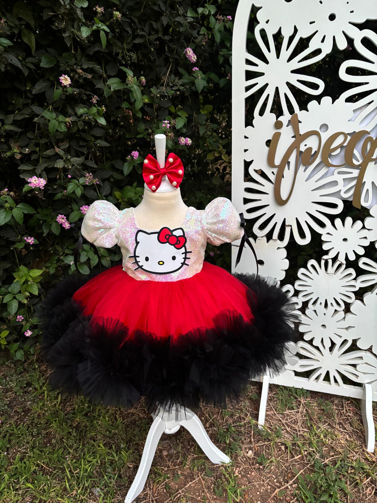 Kırmızı Hello Kitty Kız Çocuk Abiye - Bebek Doğum Günü Elbisesi - ipeqakids – kız çocuk elbisesi