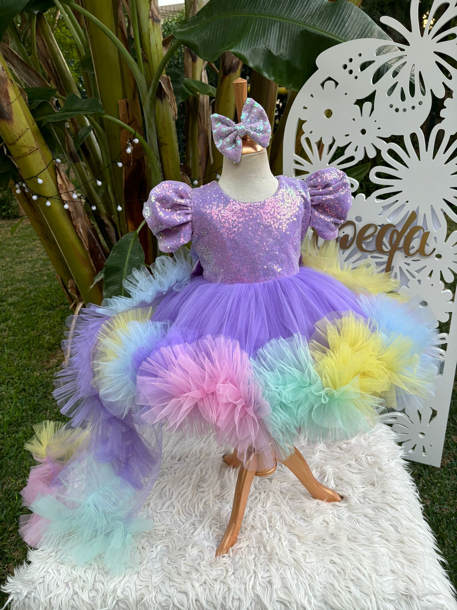 Lila Payetli Unicorn Temalı Kız Çocuk Abiye - Bebek Doğum Günü Elbisesi - ipeqakids – kız çocuk elbisesi