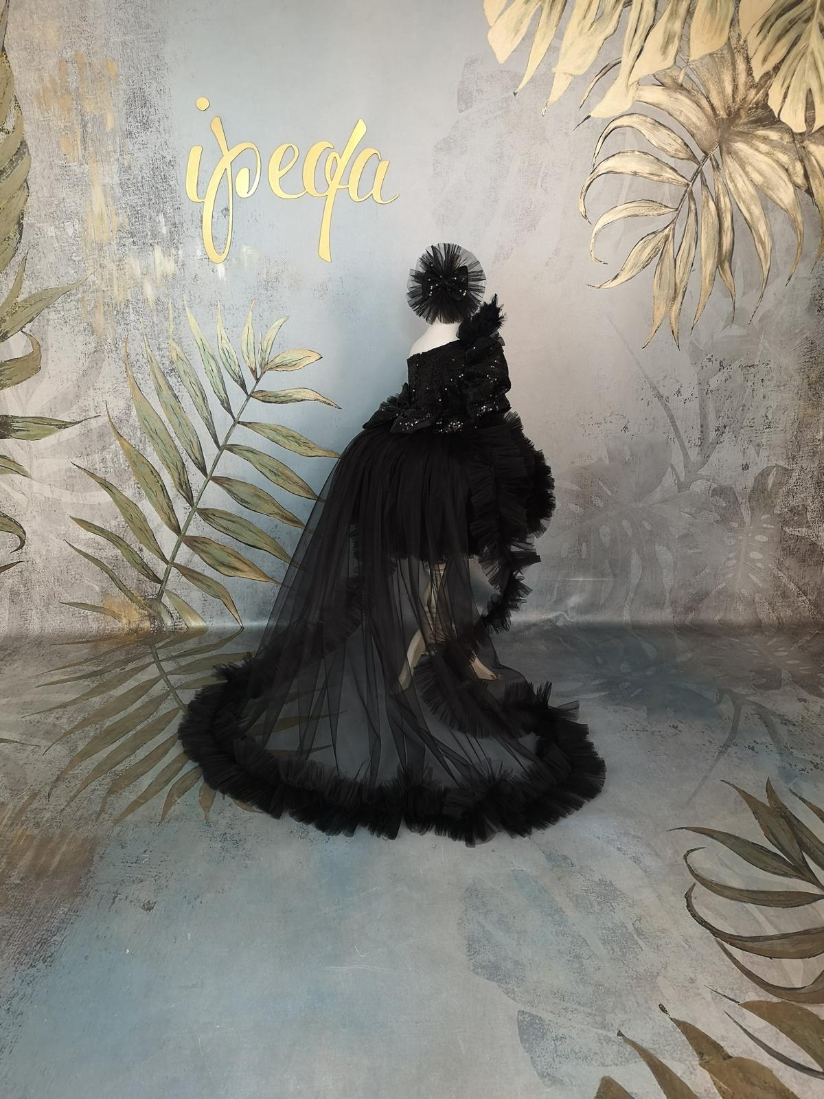 Siyah Payetli Tütülü Kız Çocuk Abiye - Bebek Doğum Günü Elbisesi - ipeqakids – kız çocuk elbisesi