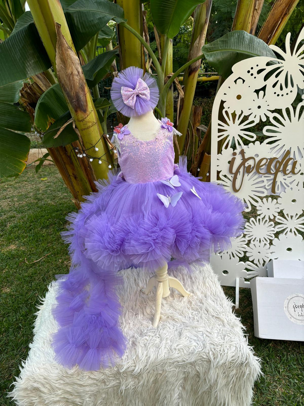 Lila Kelebekli Gipürlü Kız Çocuk Abiye - Bebek Parti Kostümü - ipeqakids – kız çocuk elbisesi
