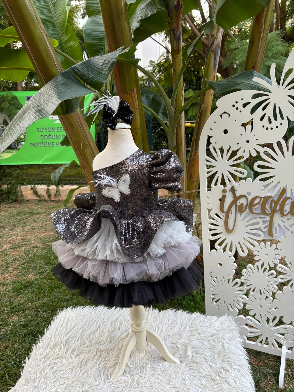 Antrasit Payetli Kız Çocuk Abiye - Bebek Doğum Günü Elbisesi - ipeqakids – kız çocuk elbisesi