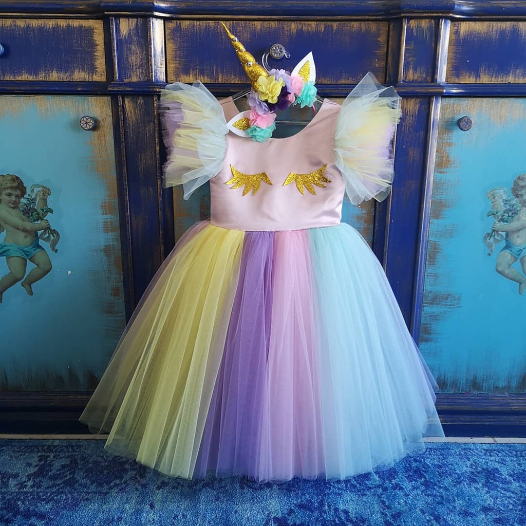 Unicorn Elbise - Kız Çocuk Abiye - Bebek Doğum Günü Elbisesi - ipeqakids – kız çocuk elbisesi