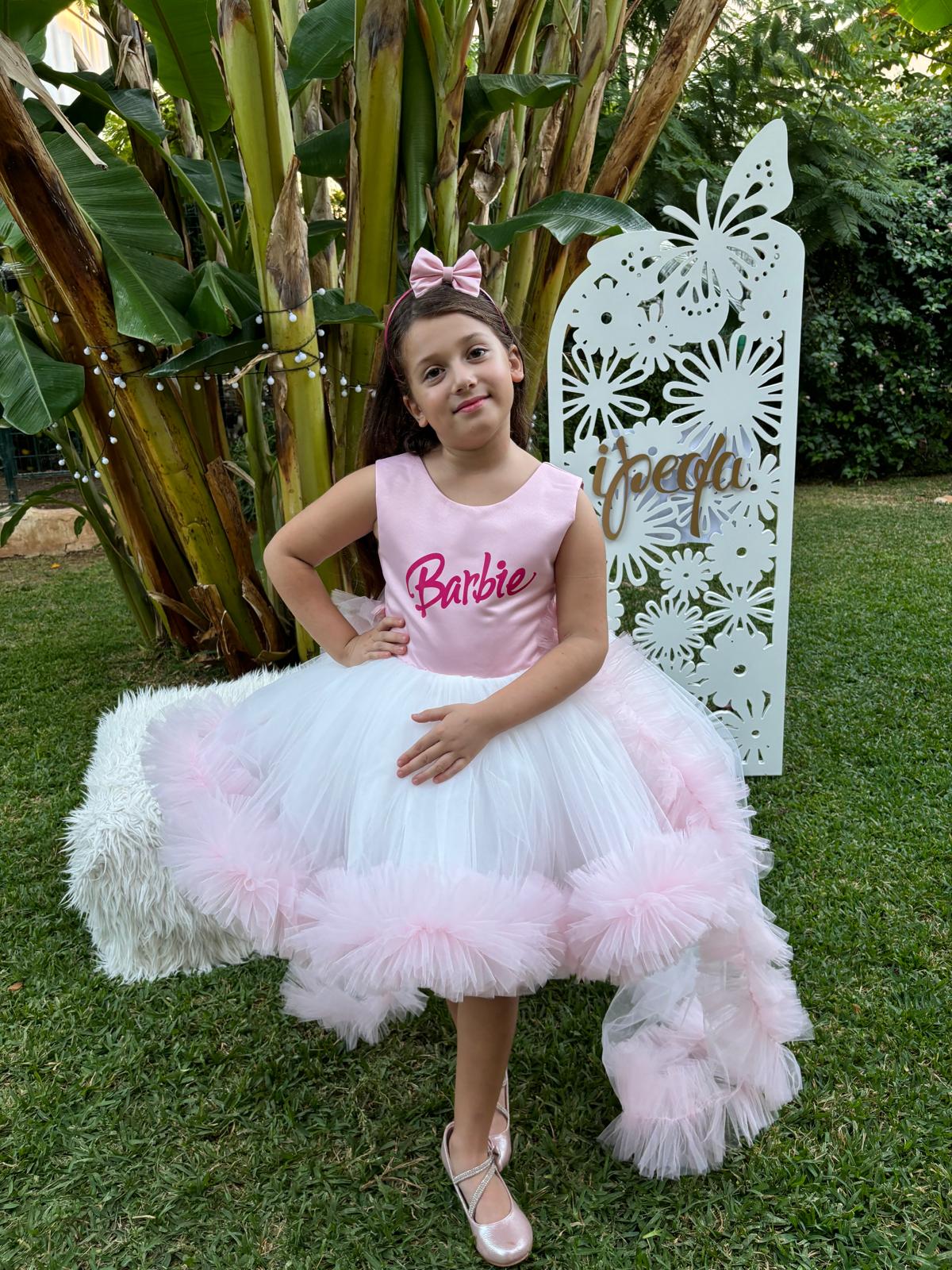 Barbie Temalı Kız Çocuk Abiye - Bebek Doğum Günü Elbisesi - ipeqakids – kız çocuk elbisesi