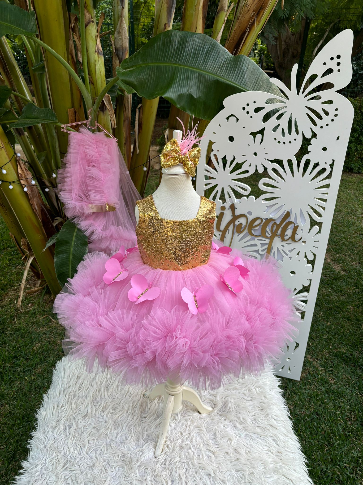 Pembe ve Altın Kız Çocuk Abiye - Bebek Doğum Günü Elbisesi - ipeqakids – kız çocuk elbisesi