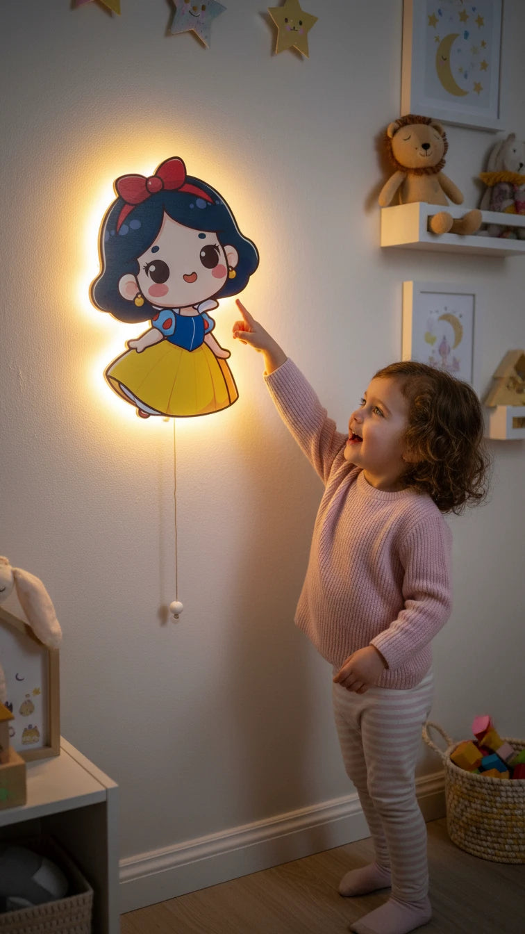 Pamuk Prenses Pilli Led Işıklı Bebek Odası Ahşap Duvar Dekoru - Gece Lambası – kız çocuk elbisesi