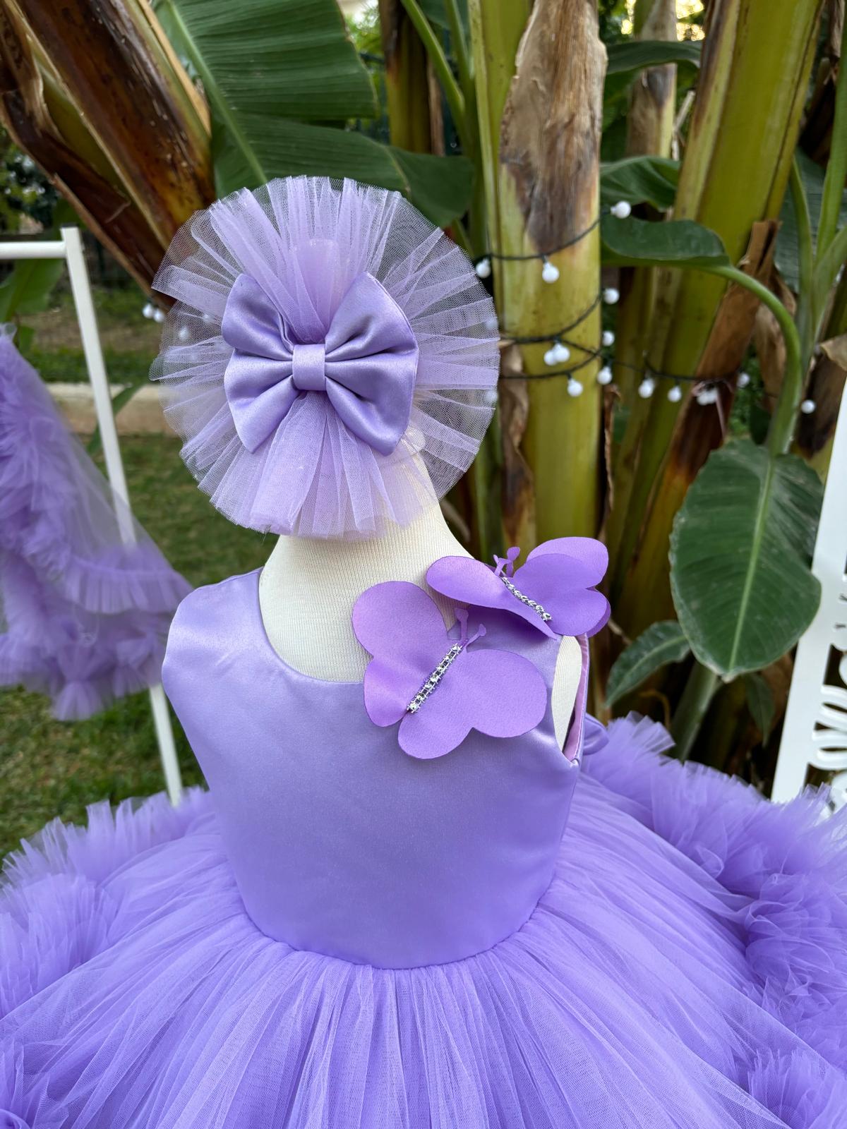 Lila Kelebekli Kız Çocuk Abiye - Bebek Doğum Günü Elbisesi - ipeqakids – kız çocuk elbisesi