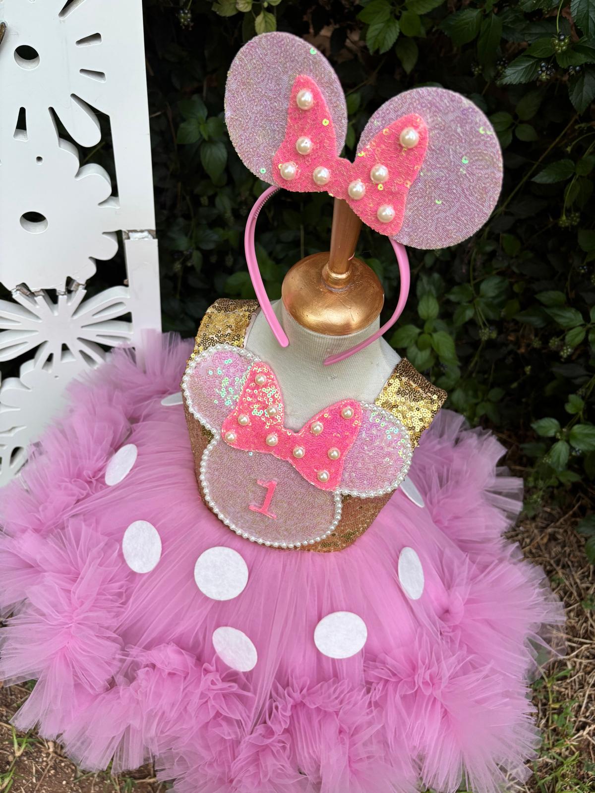 Kız Çocuk Pembe Altın Minnie Mouse Kostümü TAÇ DAHİL - Çocuk Abiye Elbise -ipeqakids   – kız çocuk elbisesi