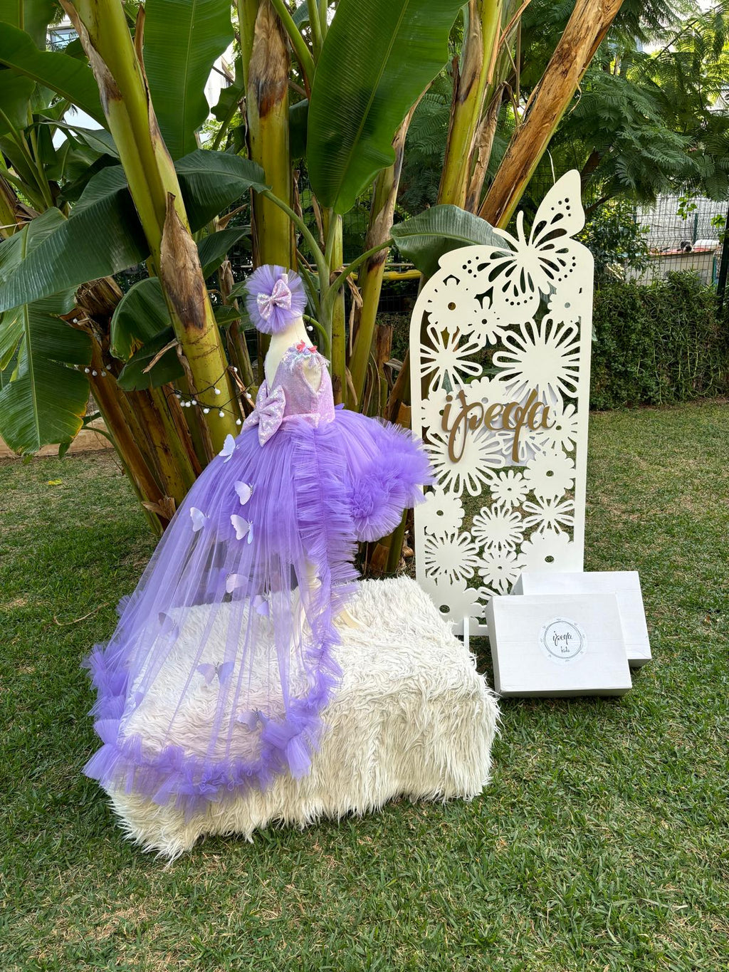 Lila Kelebekli Gipürlü Kız Çocuk Abiye - Bebek Parti Kostümü - ipeqakids – kız çocuk elbisesi