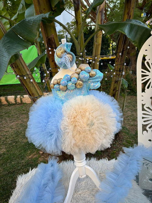 Bebe Mavi Bej Kız Çocuk Abiye - Bebek Parti Kostümü - ipeqakids – kız çocuk elbisesi