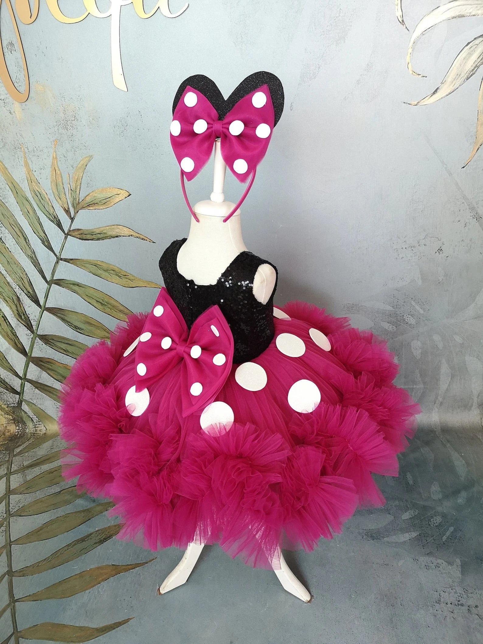 Kız Çocuk Fuşya Mickey Mouse Kostümü Taç DAHİL - Çocuk Abiye Elbise -ipeqakids – kız çocuk elbisesi