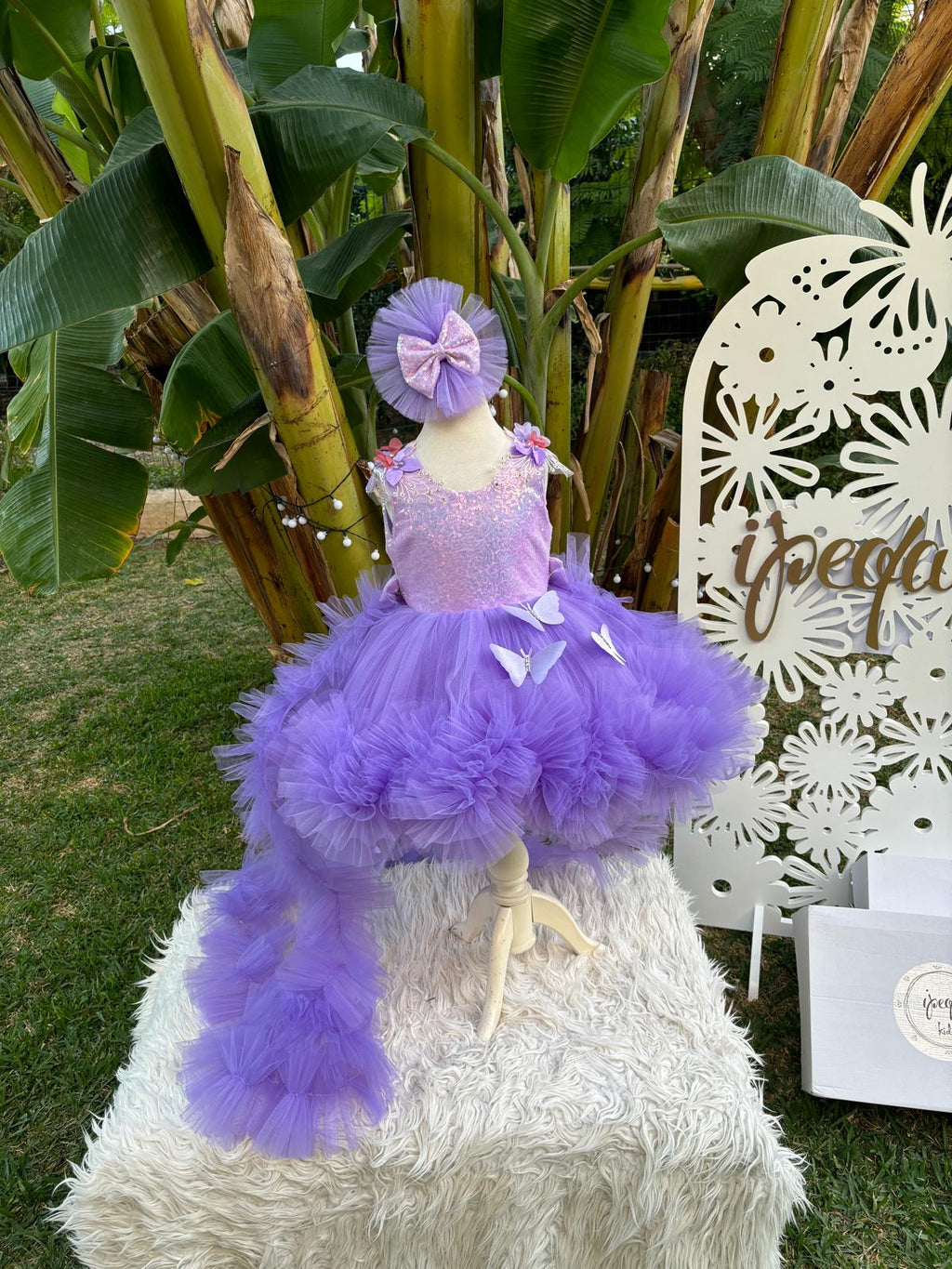 Lila Kelebekli Gipürlü Kız Çocuk Abiye - Bebek Parti Kostümü - ipeqakids – kız çocuk elbisesi