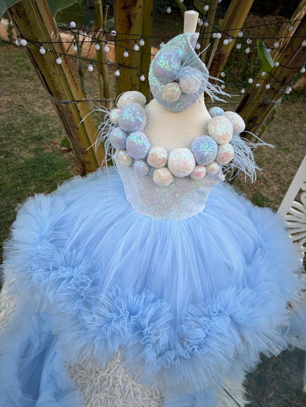 Bebe Mavi Ponponlu Kız Çocuk Abiye - Bebek Parti Kostümü - ipeqakids – kız çocuk elbisesi