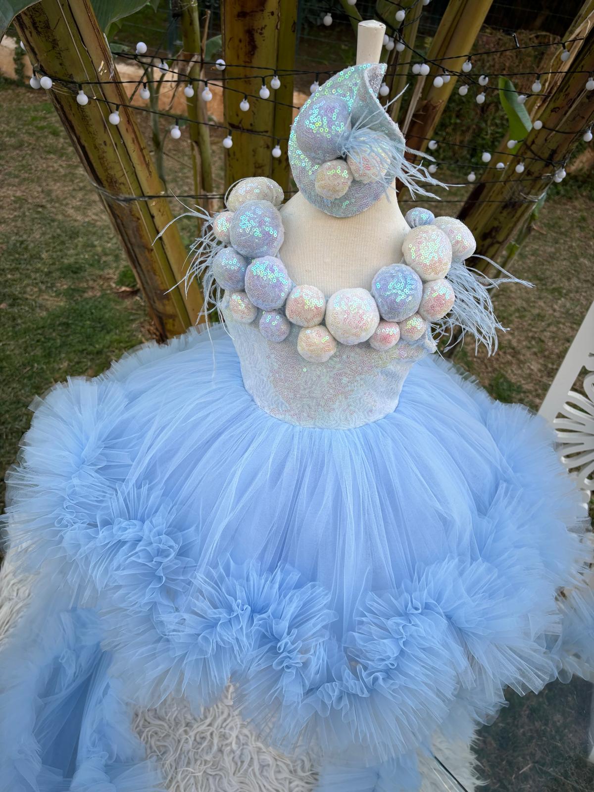 Bebe Mavi Ponponlu Kız Çocuk Abiye - Bebek Parti Kostümü - ipeqakids – kız çocuk elbisesi