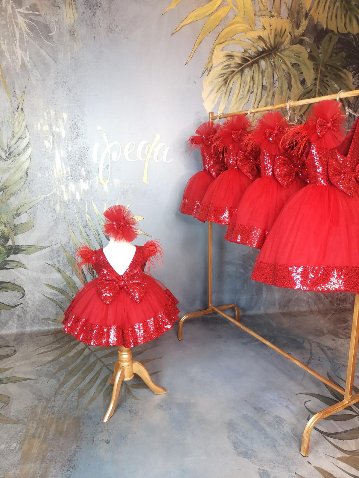Kırmızı Payetli Tütülü Kız Çocuk Abiye - Bebek Doğum Günü Elbisesi - ipeqakids – kız çocuk elbisesi