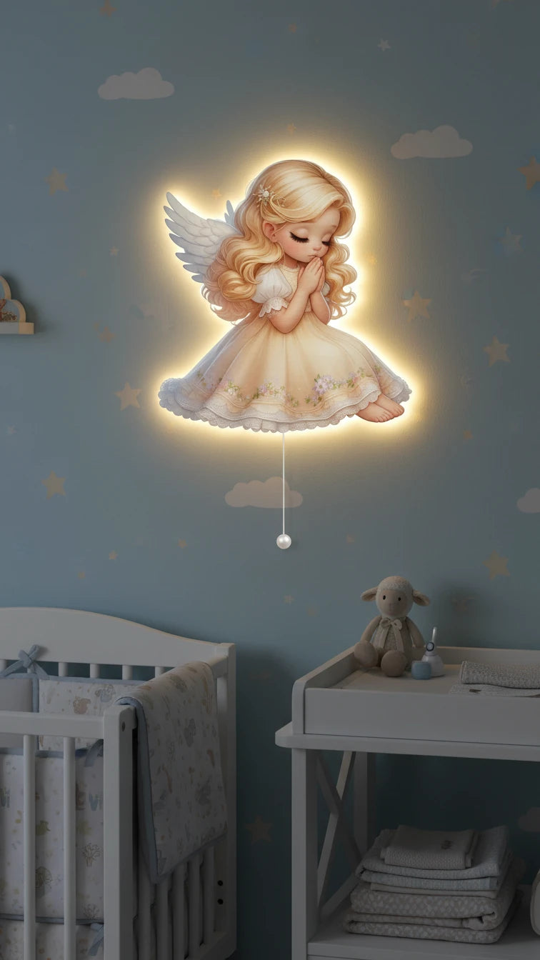 Melek Pilli Led Işıklı Ahşap Duvar Dekoru – kız çocuk elbisesi