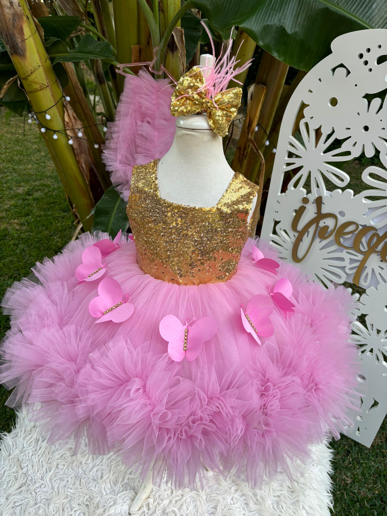 Pembe ve Altın Kız Çocuk Abiye - Bebek Doğum Günü Elbisesi - ipeqakids – kız çocuk elbisesi