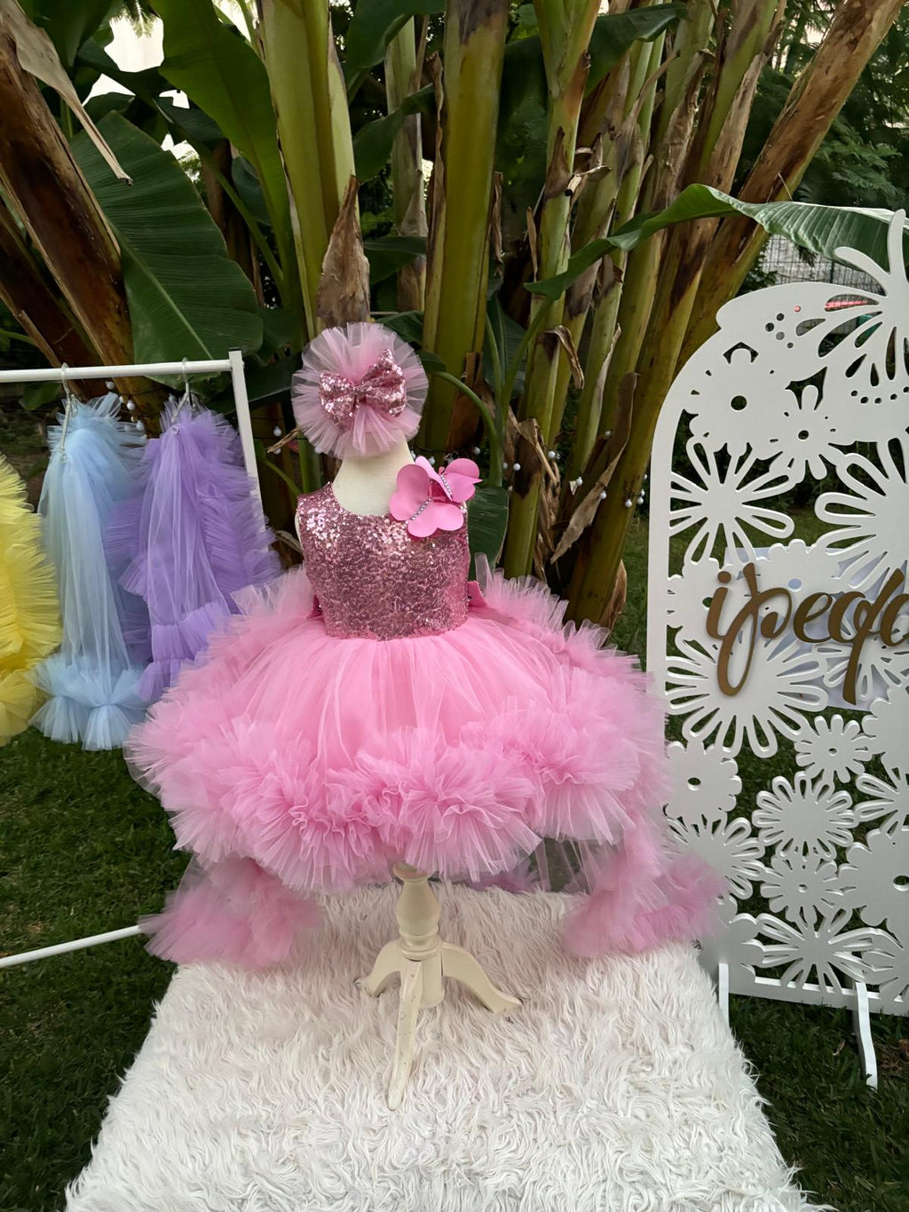 Pembe Kelebekli Kız Çocuk Abiye - Bebek Doğum Günü Elbisesi - ipeqakids – kız çocuk elbisesi