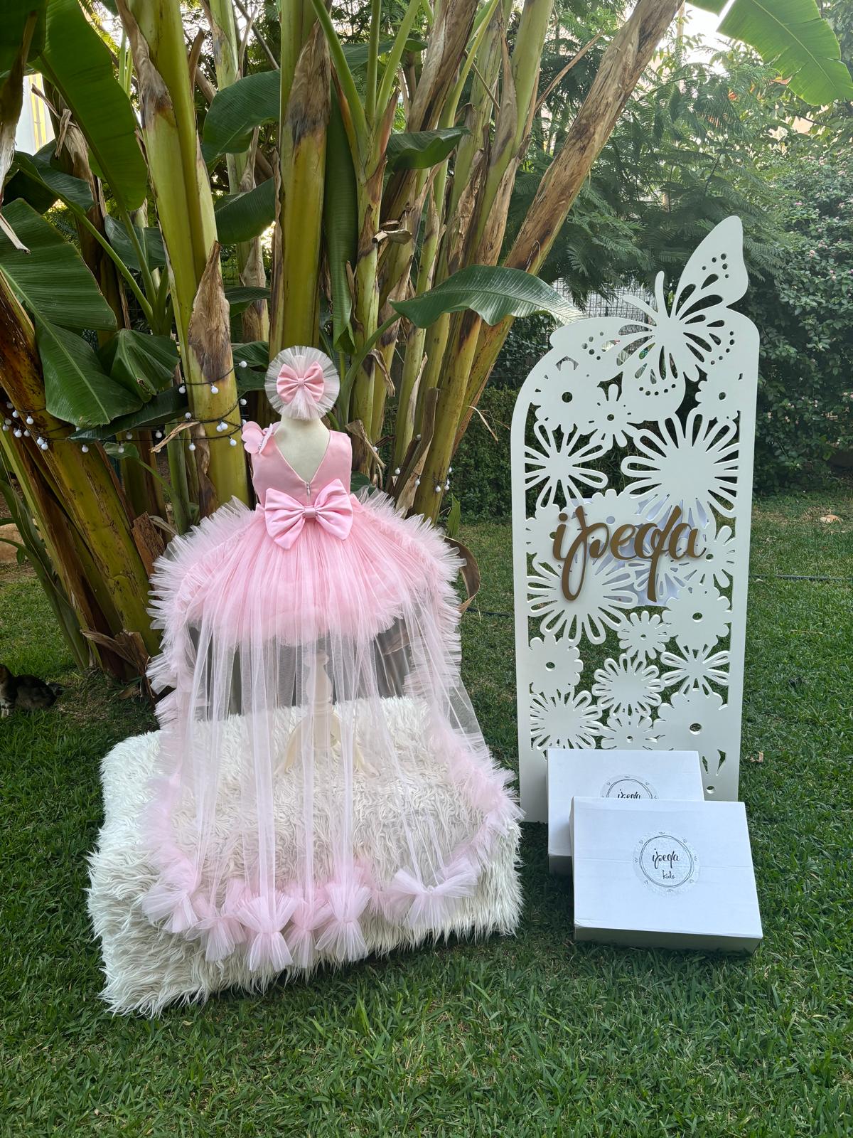 Pudra Pembe Kelebekli Kız Çocuk Abiye - Bebek Doğum Günü Elbisesi - ipeqakids – kız çocuk elbisesi