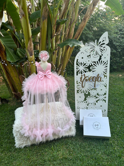 Pudra Pembe Kelebekli Kız Çocuk Abiye - Bebek Doğum Günü Elbisesi - ipeqakids – kız çocuk elbisesi