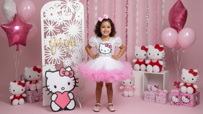 Pembe Hello Kitty Kız Çocuk Abiye - Bebek Doğum Günü Elbisesi - ipeqakids – kız çocuk elbisesi