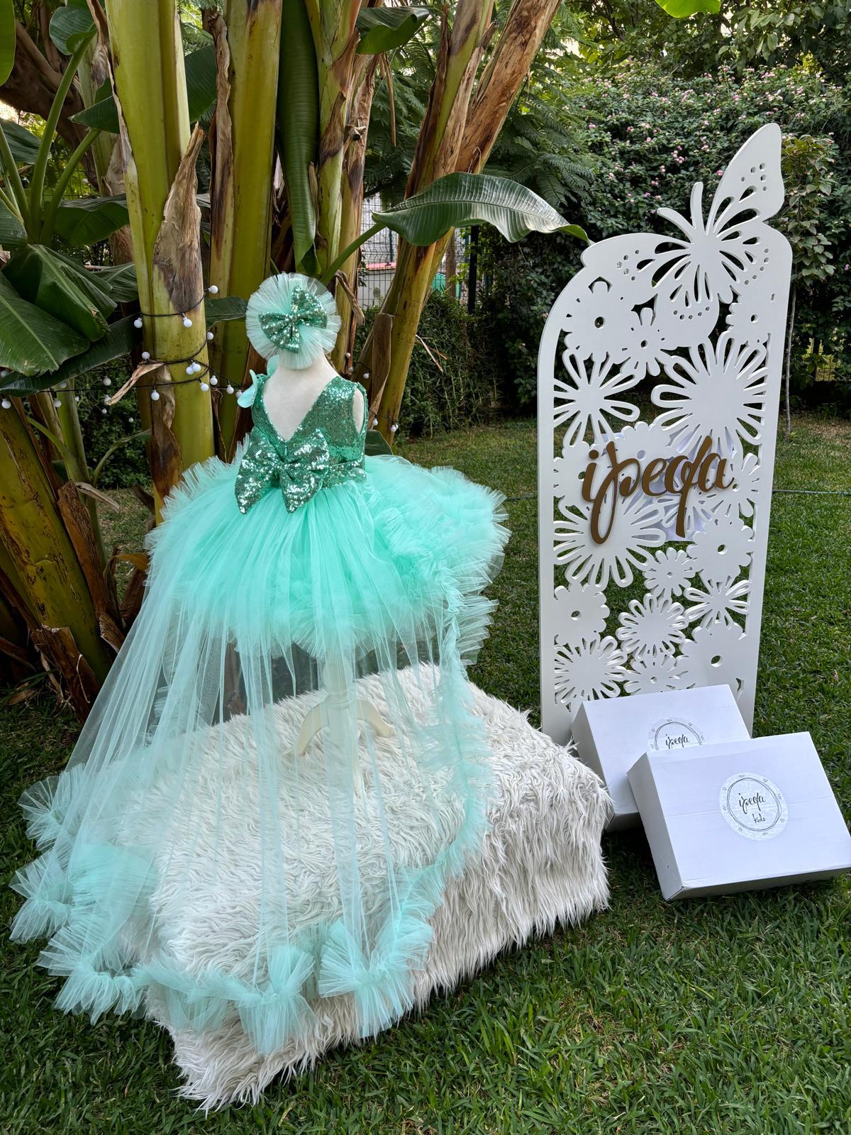 Mint Yeşili Kelebekli Kız Çocuk Abiye - Bebek Doğum Günü Elbisesi - ipeqakids – kız çocuk elbisesi