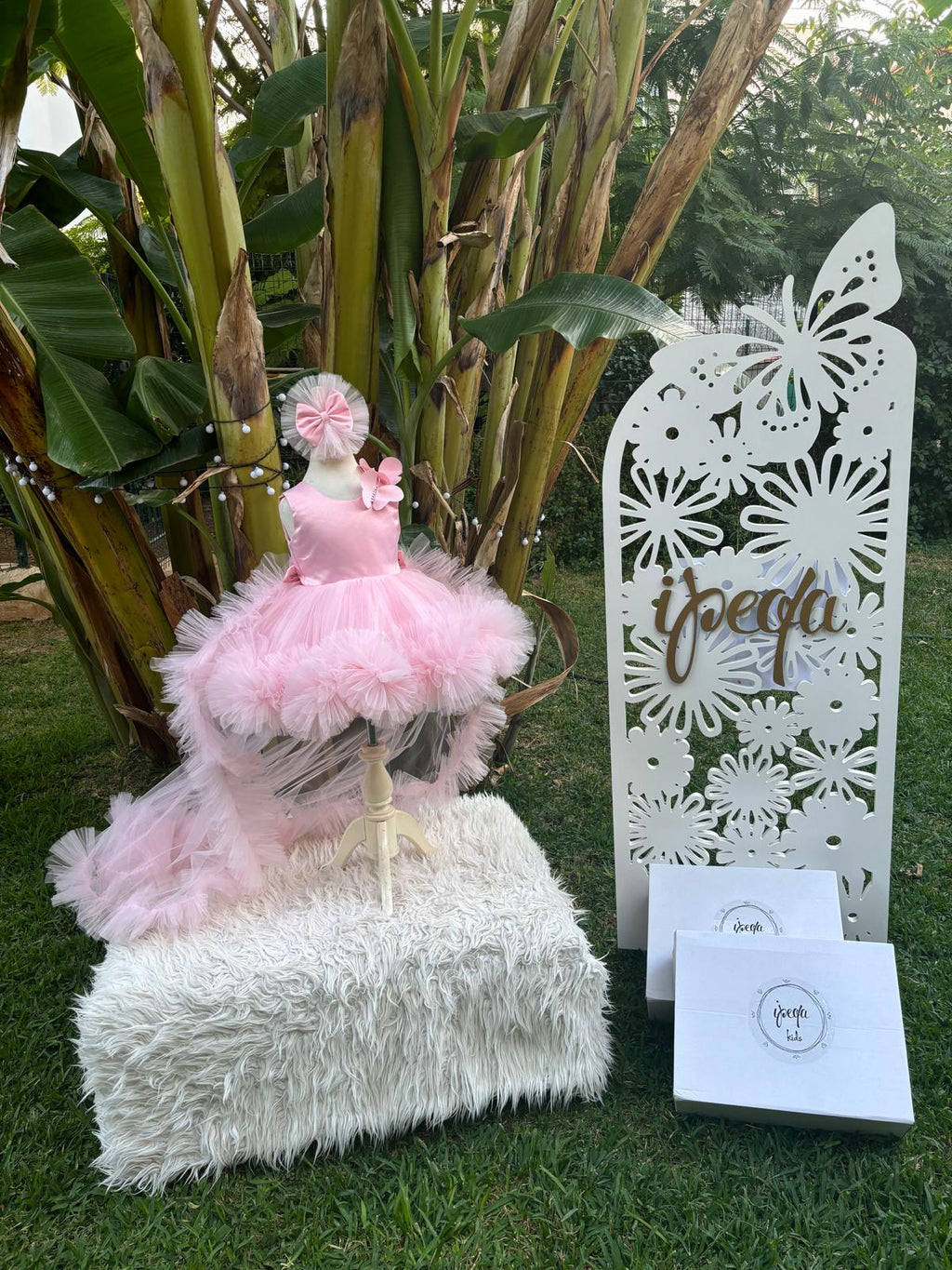 Pudra Pembe Kelebekli Kız Çocuk Abiye - Bebek Doğum Günü Elbisesi - ipeqakids – kız çocuk elbisesi