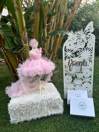 Pudra Pembe Kelebekli Kız Çocuk Abiye - Bebek Doğum Günü Elbisesi - ipeqakids – kız çocuk elbisesi