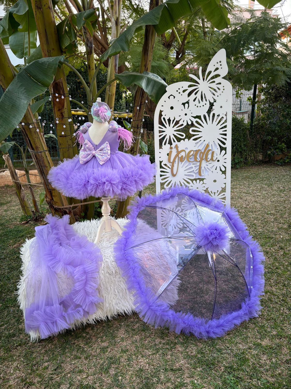 Lila Ponponlu Kız Çocuk Abiye - Bebek Parti Kostümü - ipeqakids – kız çocuk elbisesi