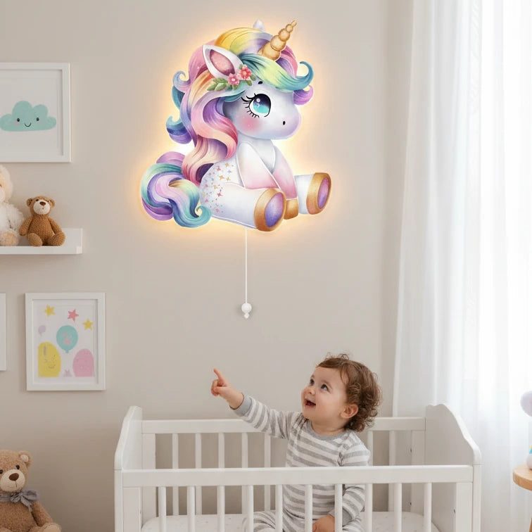 Unicorn Pilli Led Işıklı Bebek Odası Ahşap Duvar Dekoru - Gece Lambası – kız çocuk elbisesi