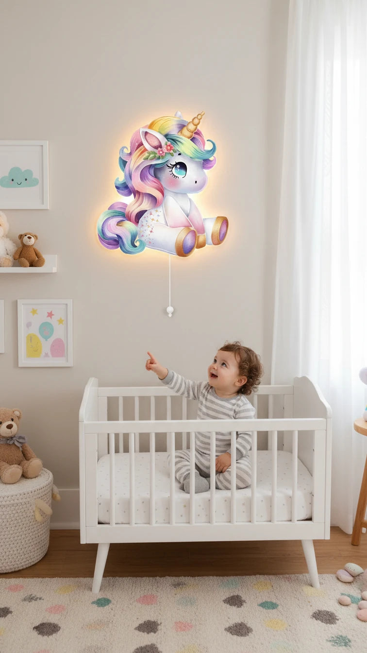 Unicorn Pilli Led Işıklı Bebek Odası Ahşap Duvar Dekoru - Gece Lambası – kız çocuk elbisesi