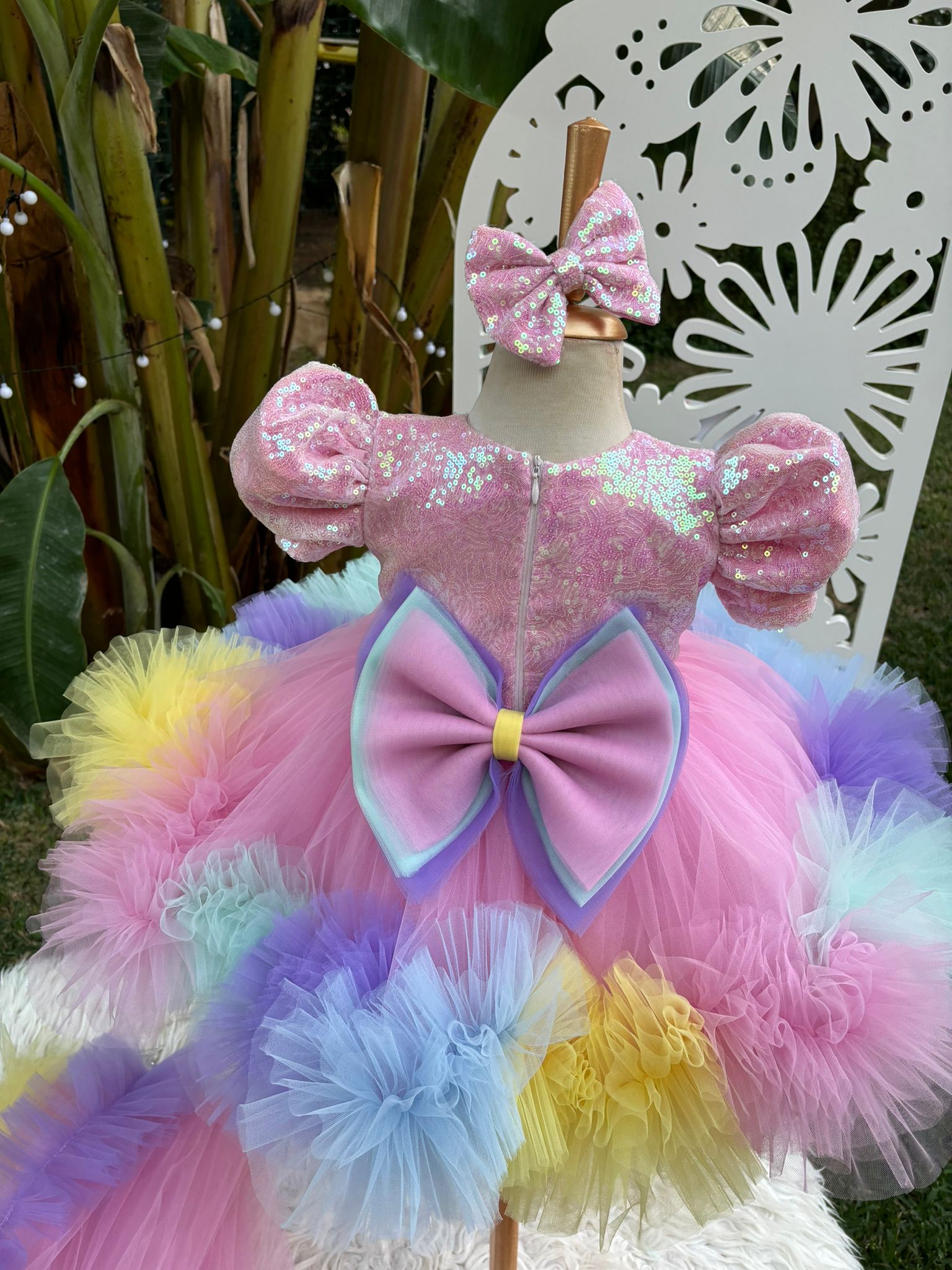 Pembe Payetli Unicorn Temalı Kız Çocuk Abiye - Bebek Doğum Günü Elbisesi - ipeqakids – kız çocuk elbisesi