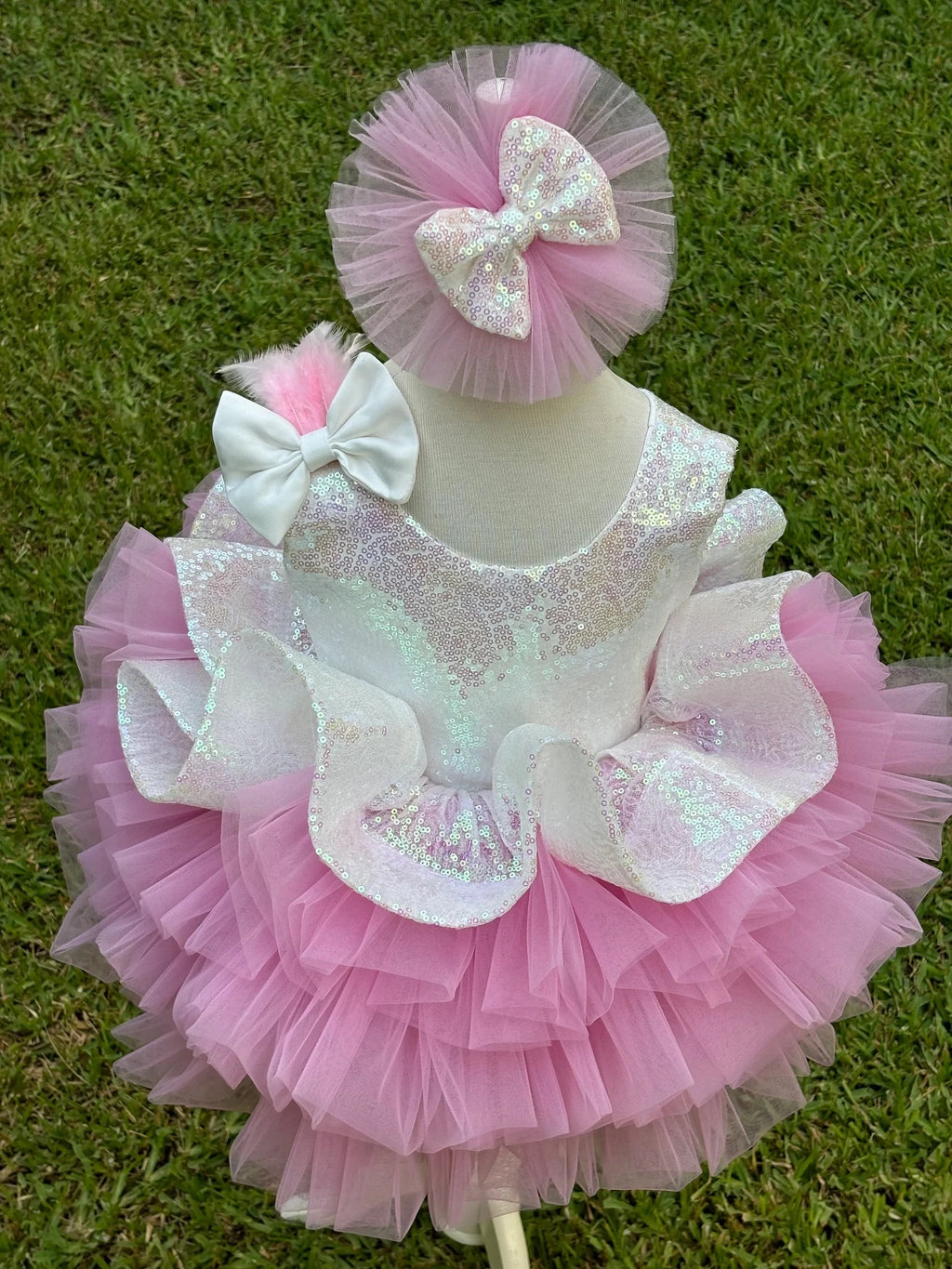 Beyaz Pembe Payetli Kız Çocuk Abiye – kız çocuk elbisesi