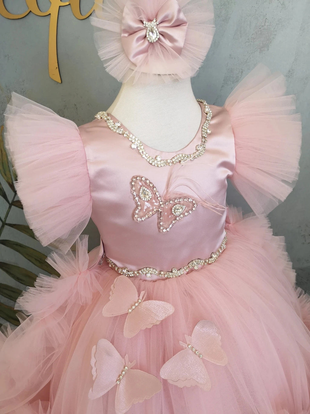 Pudra Pembe Kristalli Kız Çocuk Abiye - ipeqakids – kız çocuk elbisesi