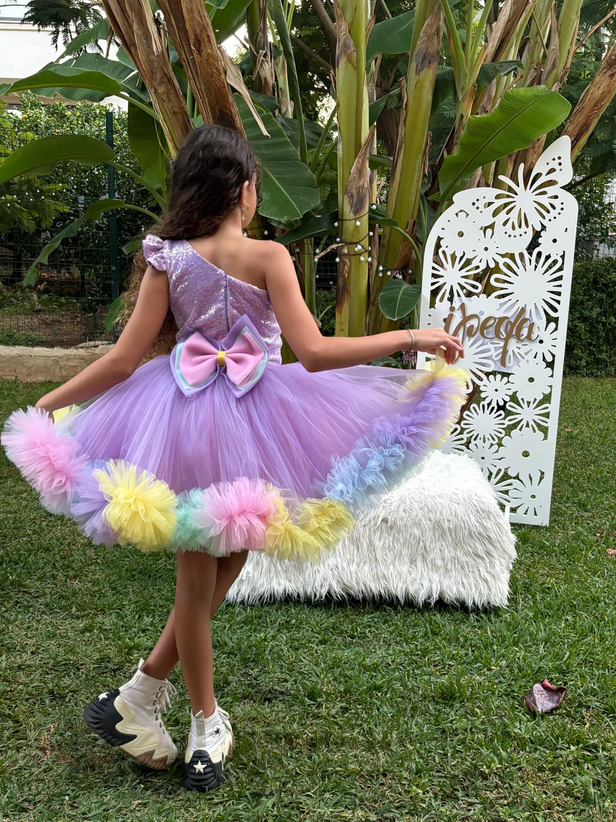 Renkli Unicorn Kız Çocuk Abiye - Bebek Doğum Günü Elbisesi - ipeqakids – kız çocuk elbisesi