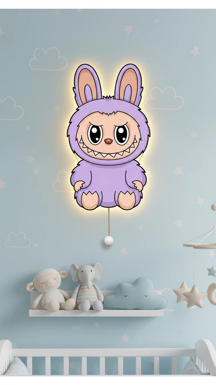 Labubu Pilli Led Işıklı 1 Adet Bebek Odası Ahşap Duvar Dekoru - Gece Lambası – kız çocuk elbisesi