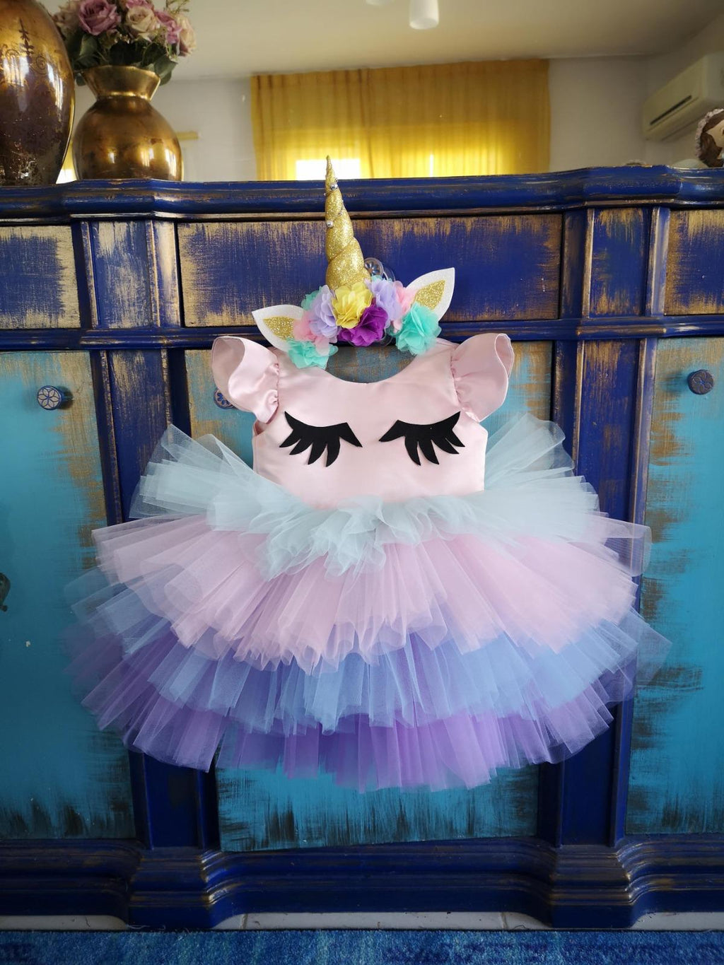 Kısa Unicorn Elbise - Kız Çocuk Abiye - Bebek Doğum Günü Elbisesi - ipeqakids – kız çocuk elbisesi