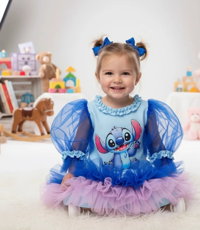 Stitch Baskılı Kız Çocuk Elbisesi - ipeqakids – kız çocuk elbisesi